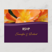 Paarse en Oranje bruiloft RSVP Uitnodiging Briefkaart (Voorkant)