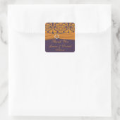 Paarse en Oranje Damask bruiloft gunst Sticker (Tas)