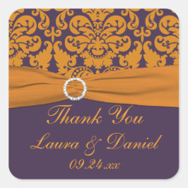 Paarse en Oranje Damask bruiloft gunst Sticker