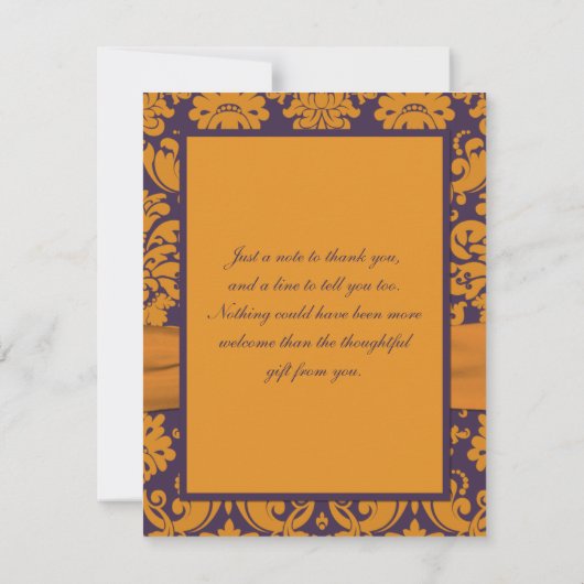 Paarse en Oranje Damask Foto Dank u Kaart (Achterkant)