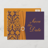 Paarse en Oranje Damask Save the Date Kaart (Voorkant / Achterkant)