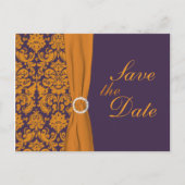 Paarse en Oranje Damask Save the Date Kaart (Voorkant)