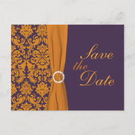 Paarse en Oranje Damask Save the Date Kaart