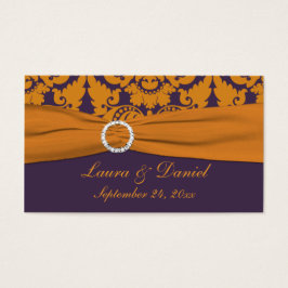 Paarse en Oranje Damask Wedding Favor Tag Visitekaartje