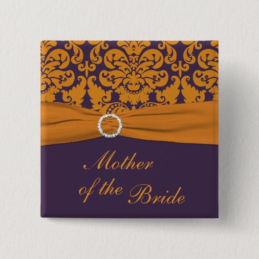 Paarse en Oranje Damasmoeder van de Bride Pin Vierkante Button 5,1 Cm (Voorkant)