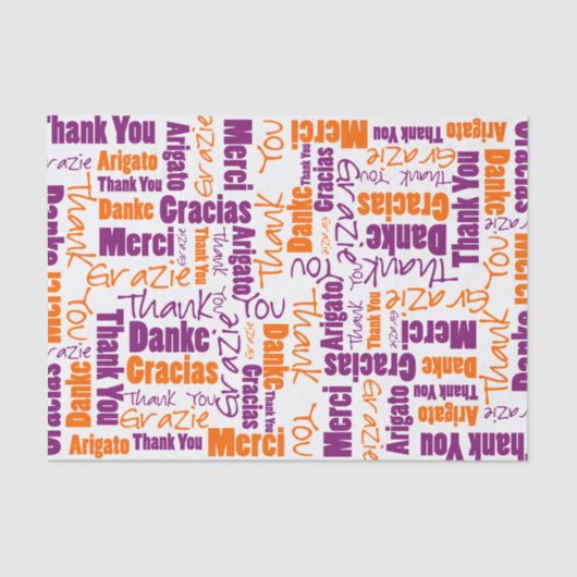 Paarse en Oranje DANK U Word Collage Tissuepapier (Voorkant)