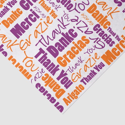 Paarse en Oranje DANK U Word Collage Tissuepapier (Detail)