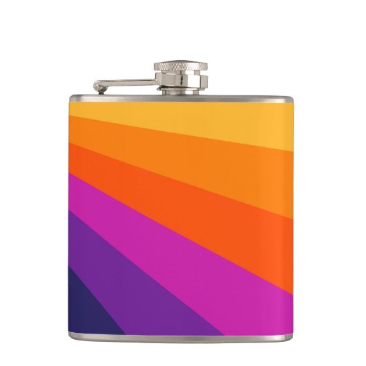 Paarse en oranje diagonaalretraliestrepen heupfles (Voorkant)