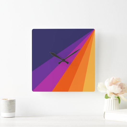 Paarse en oranje diagonaalretraliestrepen vierkante klok (Huis)