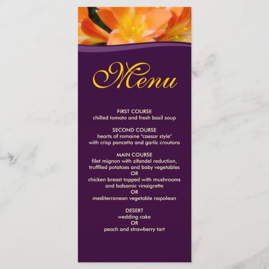 Paarse en Oranje Diner Menu (Voorkant)