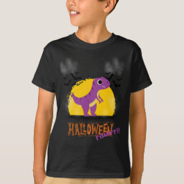 Paarse en Oranje dinosaurus jagen in Halloween nac T-shirt