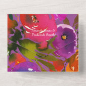 Paarse en Oranje Floral Wedding All In One Uitnodiging (Achterkant)