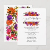 Paarse en Oranje Floral Wedding Guest - Gegevens Informatiekaartje (Voorkant / Achterkant)