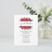 Paarse en Oranje Floral Wedding Guest - Gegevens Informatiekaartje (Staand voorkant)