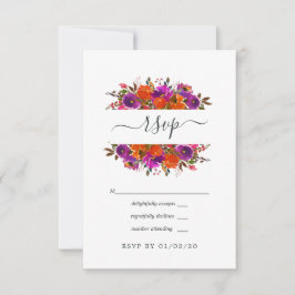 Paarse en Oranje Floral Wedding RSVP Kaartje
