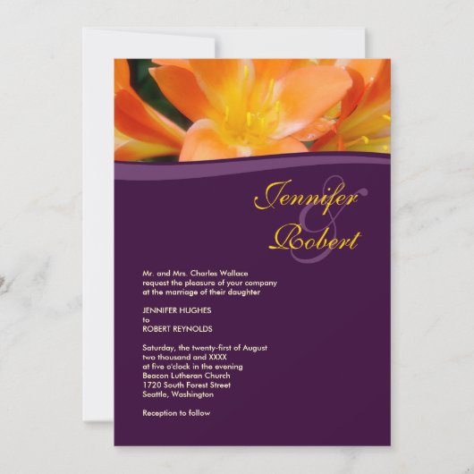 Paarse en Oranje formele bruiloft Kaart (Voorkant)