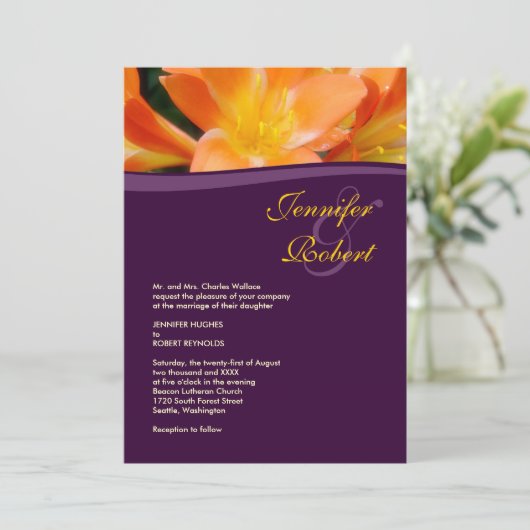 Paarse en Oranje formele bruiloft Kaart (Staand voorkant)