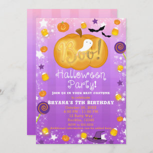 Paarse en Oranje Fun Whimsical Halloween Party Kaart