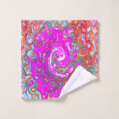 Paarse en Oranje Groovy Abstract Retro Swirl Bad Handdoek (Wasdoekje)