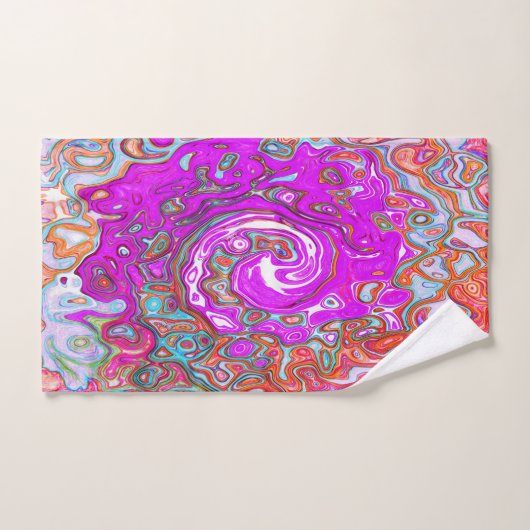 Paarse en Oranje Groovy Abstract Retro Swirl Bad Handdoek (Handdoek)