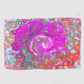Paarse en Oranje Groovy Abstract Retro Swirl Golfhanddoek (Horizontaal)