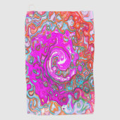 Paarse en Oranje Groovy Abstract Retro Swirl Golfhanddoek (Voorkant)