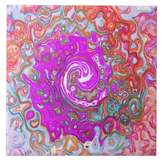 Paarse en Oranje Groovy Abstract Retro Swirl Tegeltje (Voorkant)