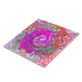 Paarse en Oranje Groovy Abstract Retro Swirl Tegeltje