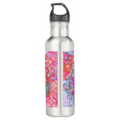 Paarse en Oranje Groovy Abstract Retro Swirl Waterfles (Achterkant)