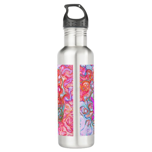 Paarse en Oranje Groovy Abstract Retro Swirl Waterfles (Achterkant)