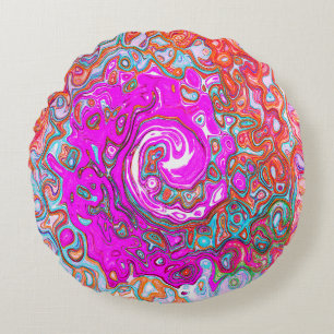 Paarse en oranje groovy abstracte retro werveling rond kussen