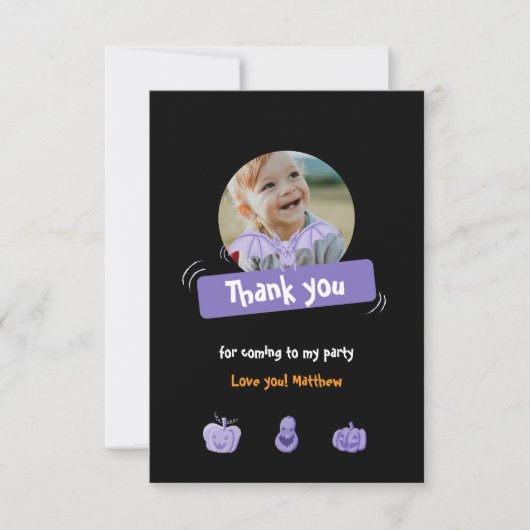 Paarse en oranje Halloween. Custom Bedankkaart (Voorkant)