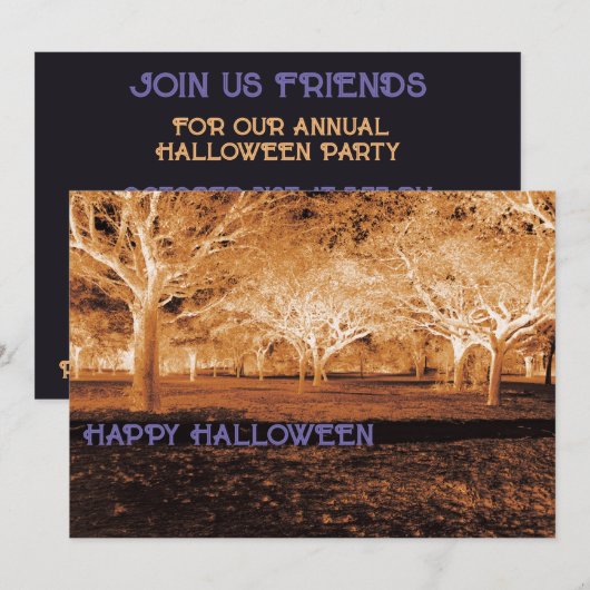 Paarse en Oranje Halloween Party enge Bossen Kaart (Voorkant / Achterkant)