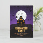 Paarse en Oranje Halloween Party Kaart (Staand voorkant)