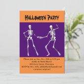 Paarse en Oranje Halloween Skelet Costume Party Kaart (Staand voorkant)