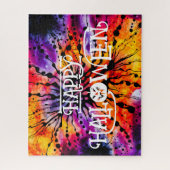 Paarse en Oranje Happy Halloween Tie Dye Legpuzzel (Verticaal)