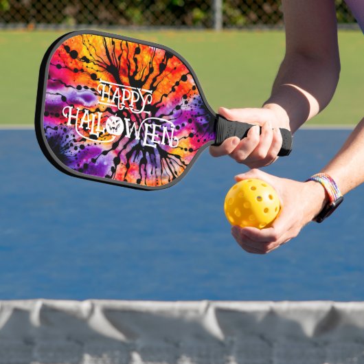 Paarse en Oranje Happy Halloween Tie Dye Pickleball Paddle (Insitu)
