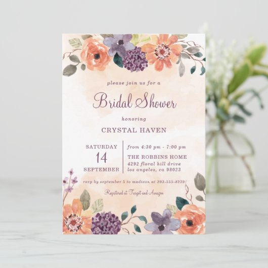 Paarse en Oranje Herfst Bloemen Herfst Vrijgezelle Kaart (Staand voorkant)