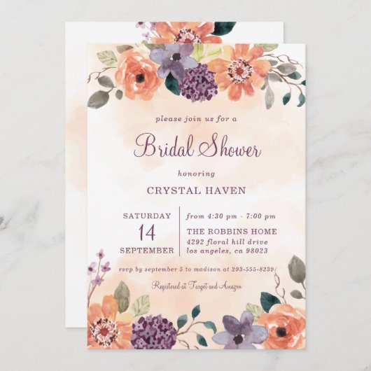 Paarse en Oranje Herfst Bloemen Herfst Vrijgezelle Kaart (Voorkant / Achterkant)