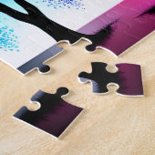 Paarse en Oranje herfstsilhouetbomen Legpuzzel (Zijkant)