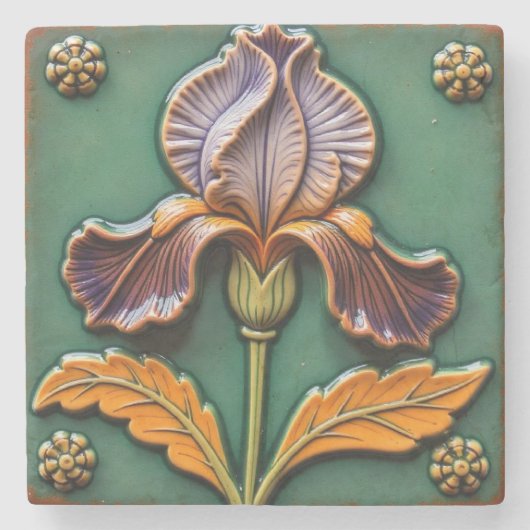 Paarse en Oranje iris Stenen Onderzetter (Voorkant)