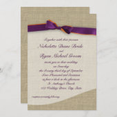 Paarse en Oranje lint en Burlap bruiloft Kaart (Voorkant / Achterkant)