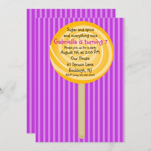 Paarse en Oranje Lollipop Girls - Uitnodiging (Voorkant / Achterkant)