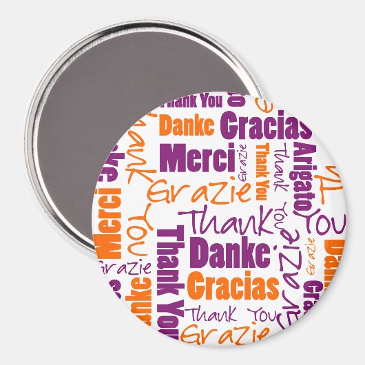Paarse en Oranje | Meertalig bedankt Magneet (Voorkant / Achterkant)