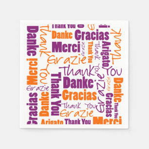 Paarse en Oranje meertalige dank Servet