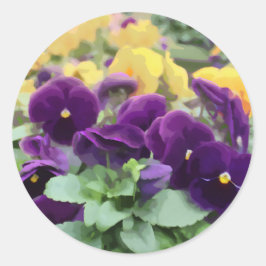 Paarse en Oranje Pansies Digital Flower Painting Ronde Sticker
