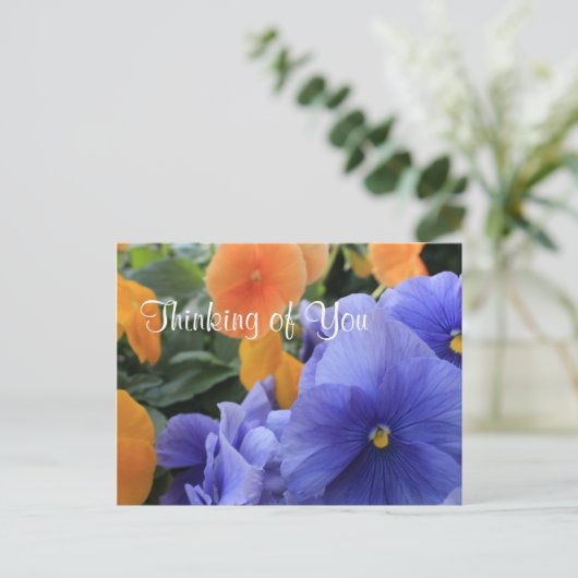 Paarse en Oranje Pansies met Green Floral Foto 481 Briefkaart (Staand voorkant)