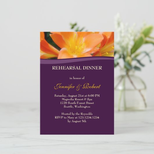 Paarse en Oranje repetitie Dinner Party Kaart (Staand voorkant)
