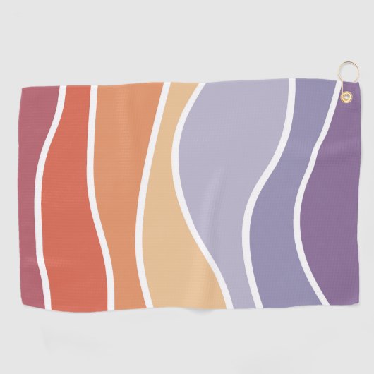 Paarse en oranje retro stijl golven golfhanddoek (Horizontaal)