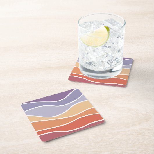 Paarse en oranje retro stijl golven kartonnen onderzetters (Insitu)